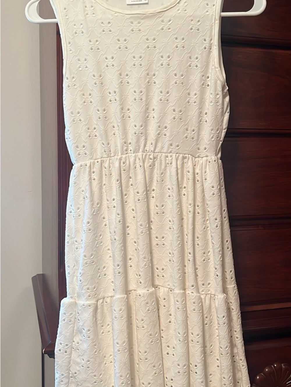 Sleeveless White Eyelet Midi Dress